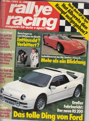 Rallye Racing 10/1985 - Ford RS, Zender, Alfa 75, BMW 325i, Formel 1
