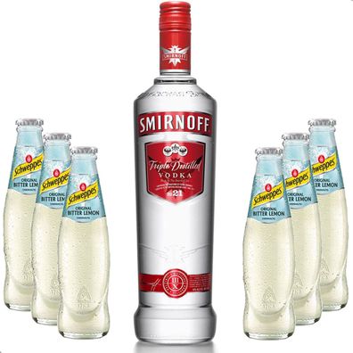 Vodka Lemon Set - Smirnoff Vodka 0,7l 700ml (37,5% Vol) + 6x Schweppes Bitter L