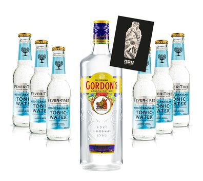 Gin Tonic Set - Gordons Gin 0,7l 700ml (37,5% Vol) + 6x Fever Tree Mediterranea