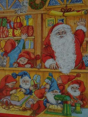 alter Adventskalender Werbung Heli Helsinki Finland Zwerge Wichtel Weihnachtsmann