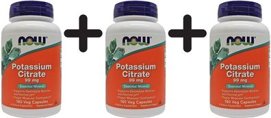 3 x NOW Foods Potassium Citrate, 99mg - 180 caps