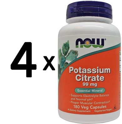 4 x NOW Foods Potassium Citrate, 99mg - 180 caps