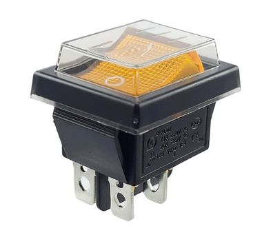 Wippschalter gelb mit Wasserdichte Abdeckung (4 Pin) EIN-AUS 250V 16A beleuchtet