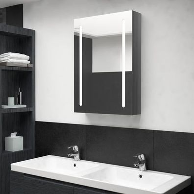 Spiegelschrank Badschrank LED Hochglanz-Grau 50 x 13 x 70 cm