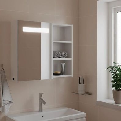 Spiegelschrank Badschrank LED Weiß 60 x 13 x 52 cm