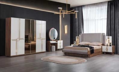Schlafzimmer Set Bett 2x Nachttisch Kleiderschrank Design Luxus 5tlg Neu