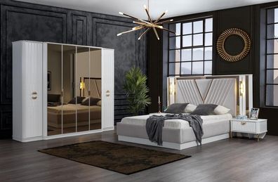 Schlafzimmer Set Bett 2x Nachttisch Kleiderschrank Holz Luxus Set 4tlg.