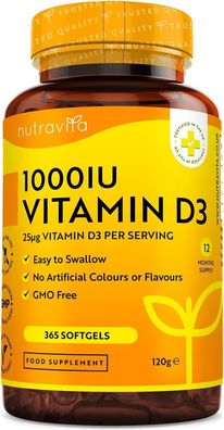 Vitamin D3 1000 I.E 365 Kapseln Unterstützt Knochen Muskeln Hochdosiert 120 g