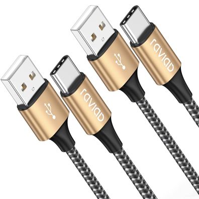 RAVIAD USB C Kabel, [2 Stück 2M] Ladekabel USB C Nylon Schnellladekabel Typ C