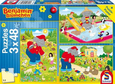 Schmidt Spiele Puzzle 56208 Benjamin Blümchen Sommerzeit 3 x 48 Teile NEU