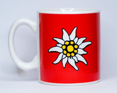 Espresso Doppio Tasse Edelweiss auf Rot - Kaffee Tee Becher Blume 200ml Neuware