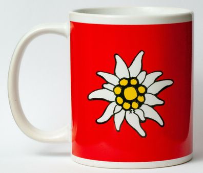 Tasse Edelweiss auf Rot - Kaffee Tee Becher Blume / 330ml - Neuware