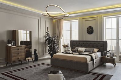 Modernes Schlafzimmer Set Designer Bett 2x Nachttische Kommode Spiegel