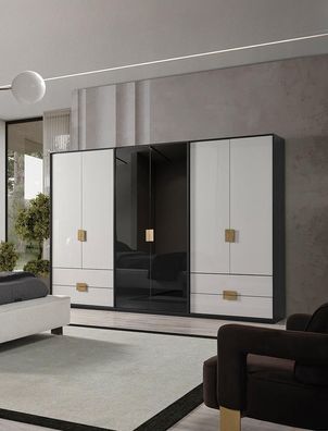 Schwarz-Weißer Schlafzimmer Kleiderschrank Moderner 6-Türiger Schrank