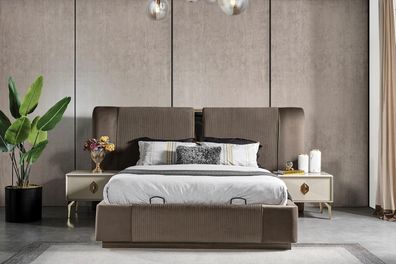 Braunes Schlafzimmer Set Designer Doppelbett 2x Nachttische Luxus Möbel