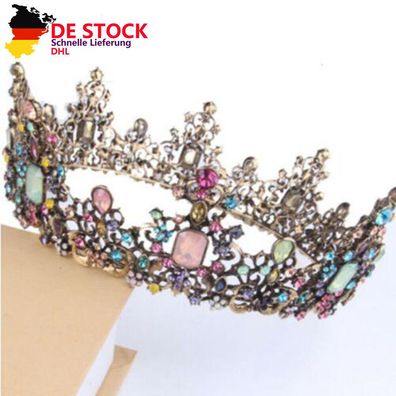 Vintage bunte Strass eingelegte Braut Hochzeit Krone Tiara Königin Kopfbedeckung