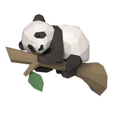 3D Tier Papier Modell Panda auf Dem Baum Geometrisches Origami fér Wohnen