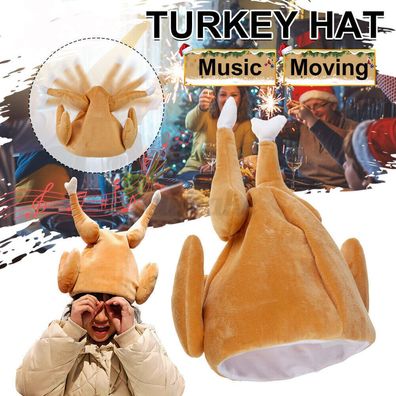 Stuffed Christmas Turkey Hat with Sound & Moving Adult Xmas Novelty Fancy Dress