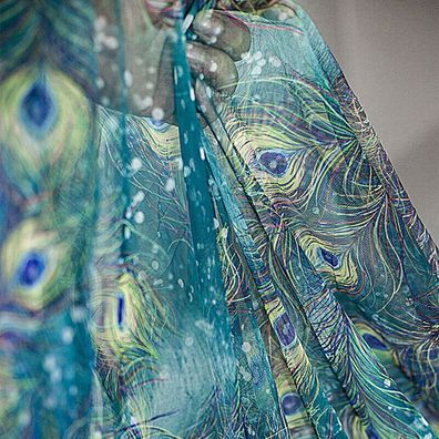90x150cm Netzstoff Tuch Pfauenfeder Muster Kostém Kleid Materialien DIY Material