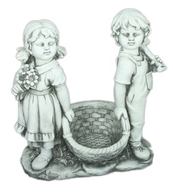 Garten Deko Figur Statue Gartenfigur Junge & Mädchen mit Korb