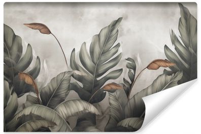 Muralo Vlies Selbstklebende Fototapete tropische Blätter Pflanzen Beton Optik