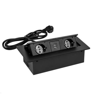 TecLines TES010B 2-fach Einbausteckdose mit USB-Charger, 1,5m Kabel, schwarz