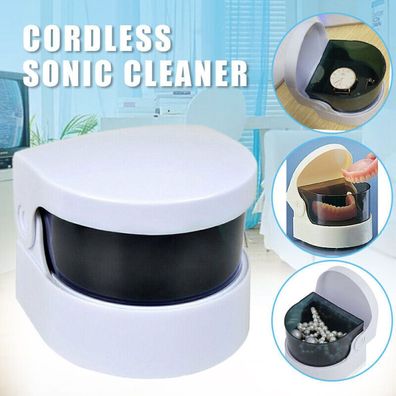 Mini Sonic Cleaner Denture Cleaning Vibration Bath Battery Operated Case