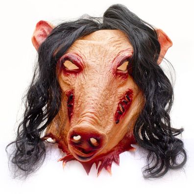 Horror Schweinemaske Pig Schweine Latex Maske Schwein Halloween SAW Jigsaw Style
