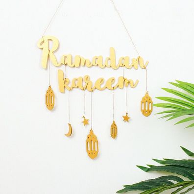 Eid Mubarak Ramadan Dekoration Holz Wand Hängen Kareem Mond Sterne Anhänger