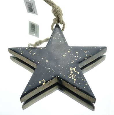Weihnachtsanhänger Stern Schwarz & Gold 15 x 15 cm aus Holz