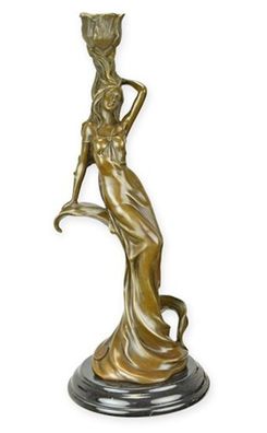 Bronzefigur Bronzeskulptur Bronze Vintage Kerzenständer H 32,5 cm Deko Kerzenhalter