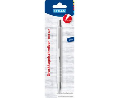 Stylex 30230 Metall Druckkugelschreiber silber blauschreibend