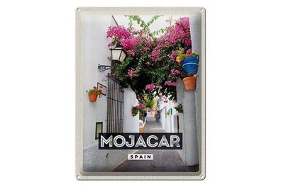 Blechschild 40 x 30 cm Urlaub Reise Spanien Spain Mojacar Durchgang mit Blumen
