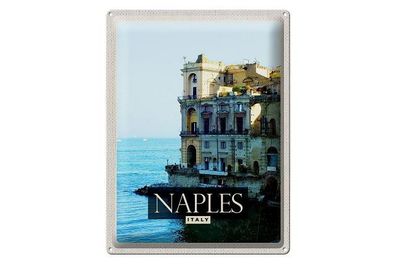 Blechschild 40 x 30 cm Urlaub Reise Italien Neapel Italy Haus am Meer