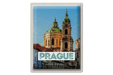 Blechschild 40 x 30 cm Urlaub Reise Prag Czech Republic Kirche in der Stadt