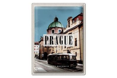 Blechschild 40 x 30 cm Urlaub Reise Prag Czech Republic Strassenbahn