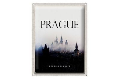 Blechschild 40 x 30 cm Urlaub Reise Prag Czech Republic Stadt im Nebel