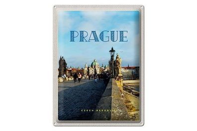 Blechschild 40 x 30 cm Urlaub Reise Prag Czech Republic Brücke