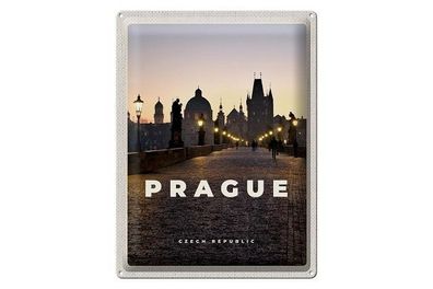 Blechschild 40 x 30 cm Urlaub Reise Prag Czech Republic Stadt am Abend