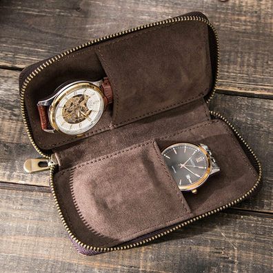 Echtes Leder Uhrenrolle Reiseetui 2 Fächer Armbanduhr Aufbewahrungstasche