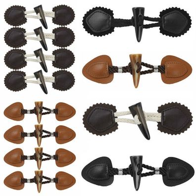 5 Pairs PU Leather Sew-On Toggles Resin Horn Buttons Closures for Coat Clothing