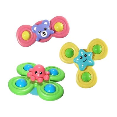 3pcs Baby Bath Top Spin Spinning Top Sucker Spinner Toy Cartoon Animals