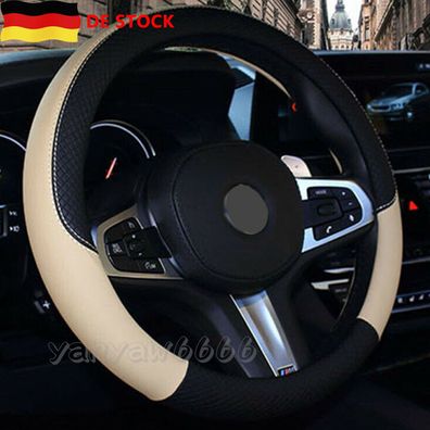 Leder Auto Lenkradbezug Anti-Rutsch-Protektor Fit 38cm / 15inch Beige DE