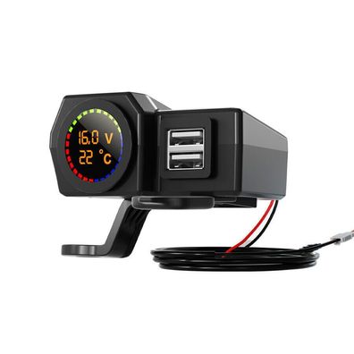 12V Doppelt USB Motorrad Ladegerät mit Digital Temperatur- und Spannungsanzeige