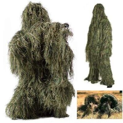 3D Ghillie Suit woodland Tarnanzug Camo Camouflage Kleidung Jagd aus Jacke, Hose