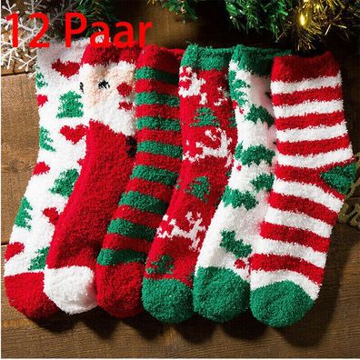 12 Paar Weihnachtssocken Thermo Socken Damen Herren Warme Wintersocken Dick NEU