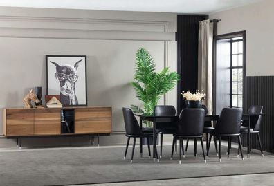 Küchenset schwarz 7-teilig mit Stühlen im modernen Stil bequem neu