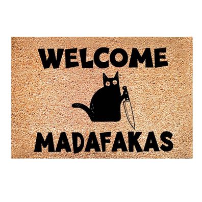 Dark Cat Welcome Madafakas Full Print Doormat Fun Floormat Home Decor Kitchen