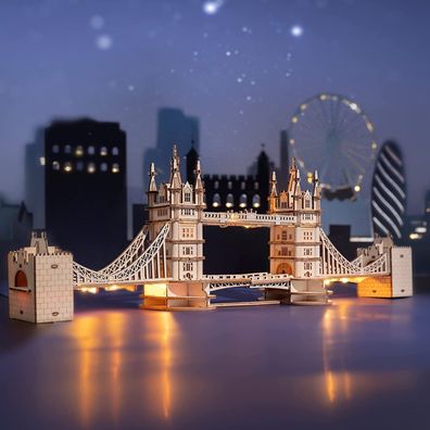 Rolife Holzpuzzle Tower Bridge 3D DIY Puzzle mit LED fér Weihnachten Geschenke