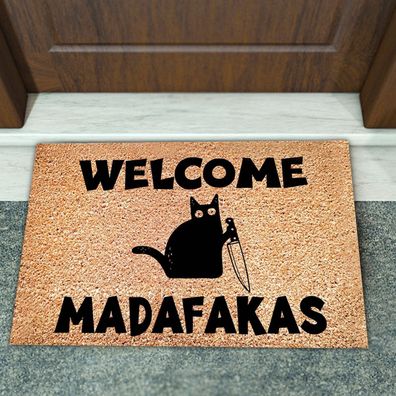 Teppich Klein Outdoor Dark Cat Welcome Madafakas Full Print Fußmatte Fun